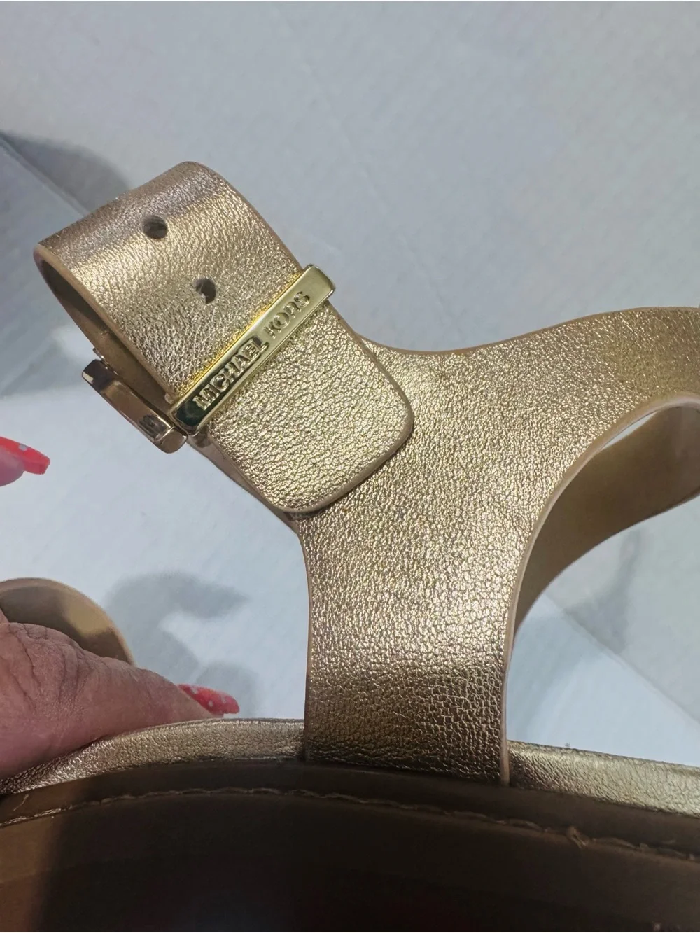 MICHAEL Michael Kors Gold Leather Wedge Sandals size 9.5
